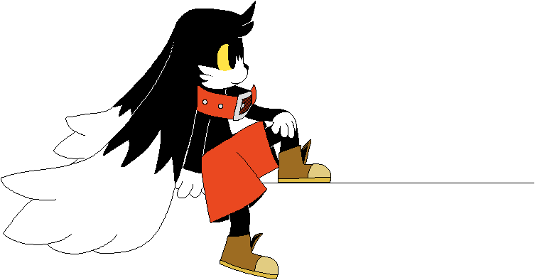 Klonoa done in MS Paint, drawn from the side. He's sitting on a ledge, with a hand on his knee and a leg dangling from the viewer's side.