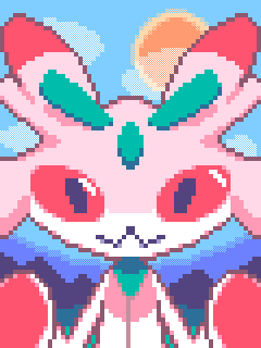 Front-facing half-length portrait PETSCII artwork of Lurantis from Pokémon, but with a zig-zag mouth.