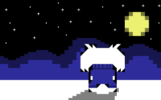 PETSCII artwork of Sue Sakamoto from Cave Story. The view is from behind them, sitting, looking out from the Outer Wall.