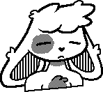 Bust portrait pixel art doodle of Sundae in monochrome and dithering.