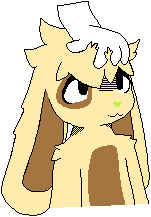 Half-length portrait of Sundae done in MS Paint. He's getting a head pat from a disembodied white hand.